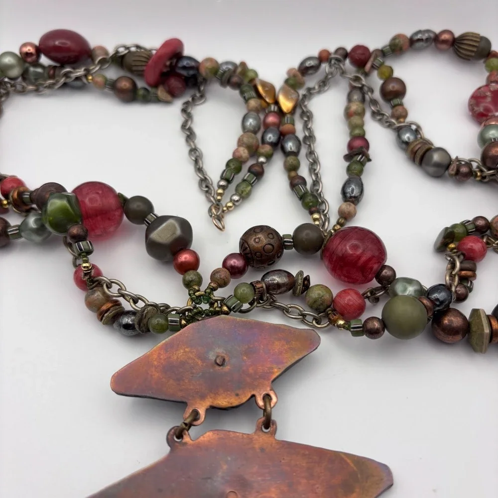 Vintage Cynthia Jean Statement Necklace Multi-strand Beaded Stones 28